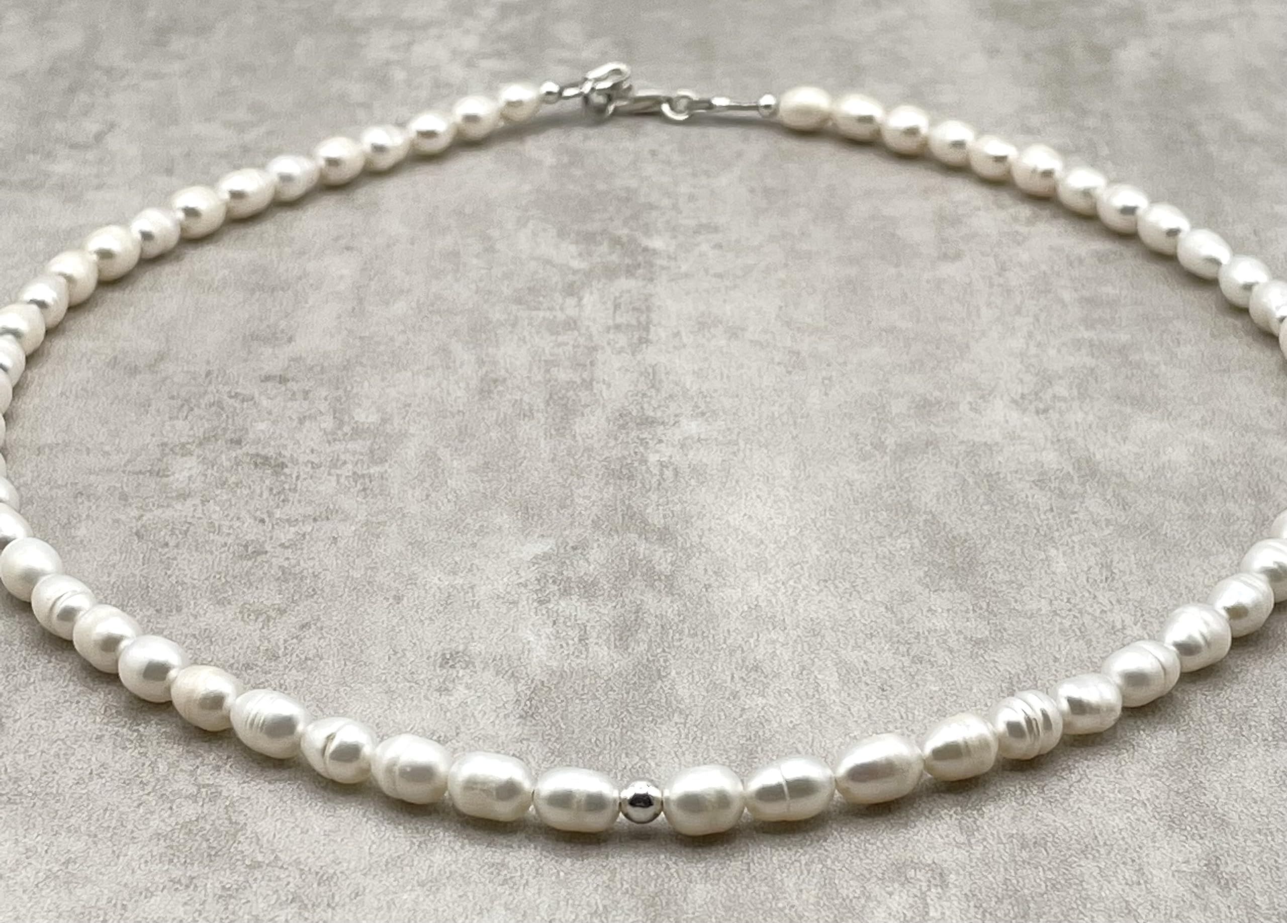 Collana con Perle Bianche d'Acqua Dolce, Girocollo Argento 925, Gioielli Classici, Bijoux Matrimonio, Collana per la Sposa, Regalo per Donne