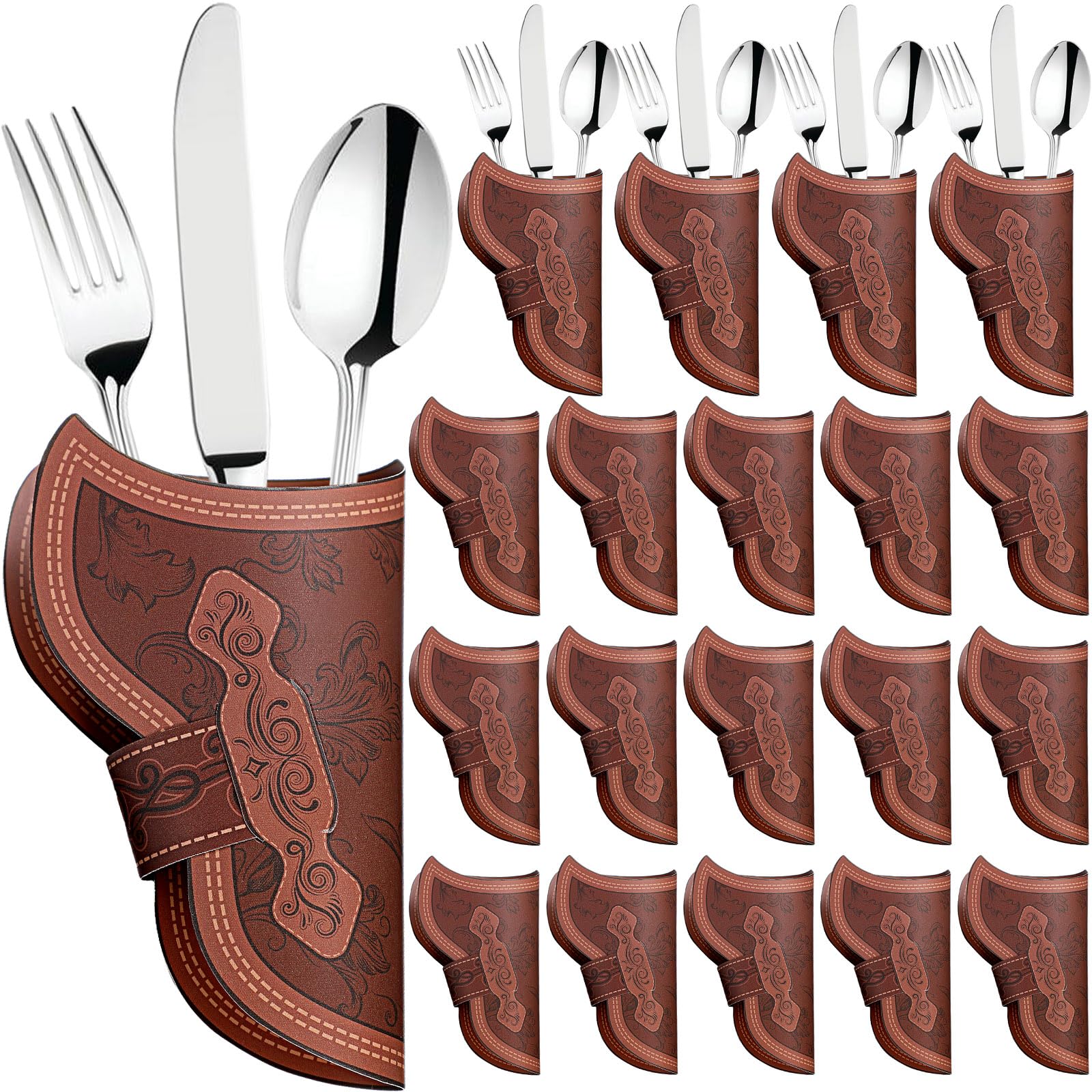 Newtay 48 Pcs Cowboy Holster Silverware Holders, Brown