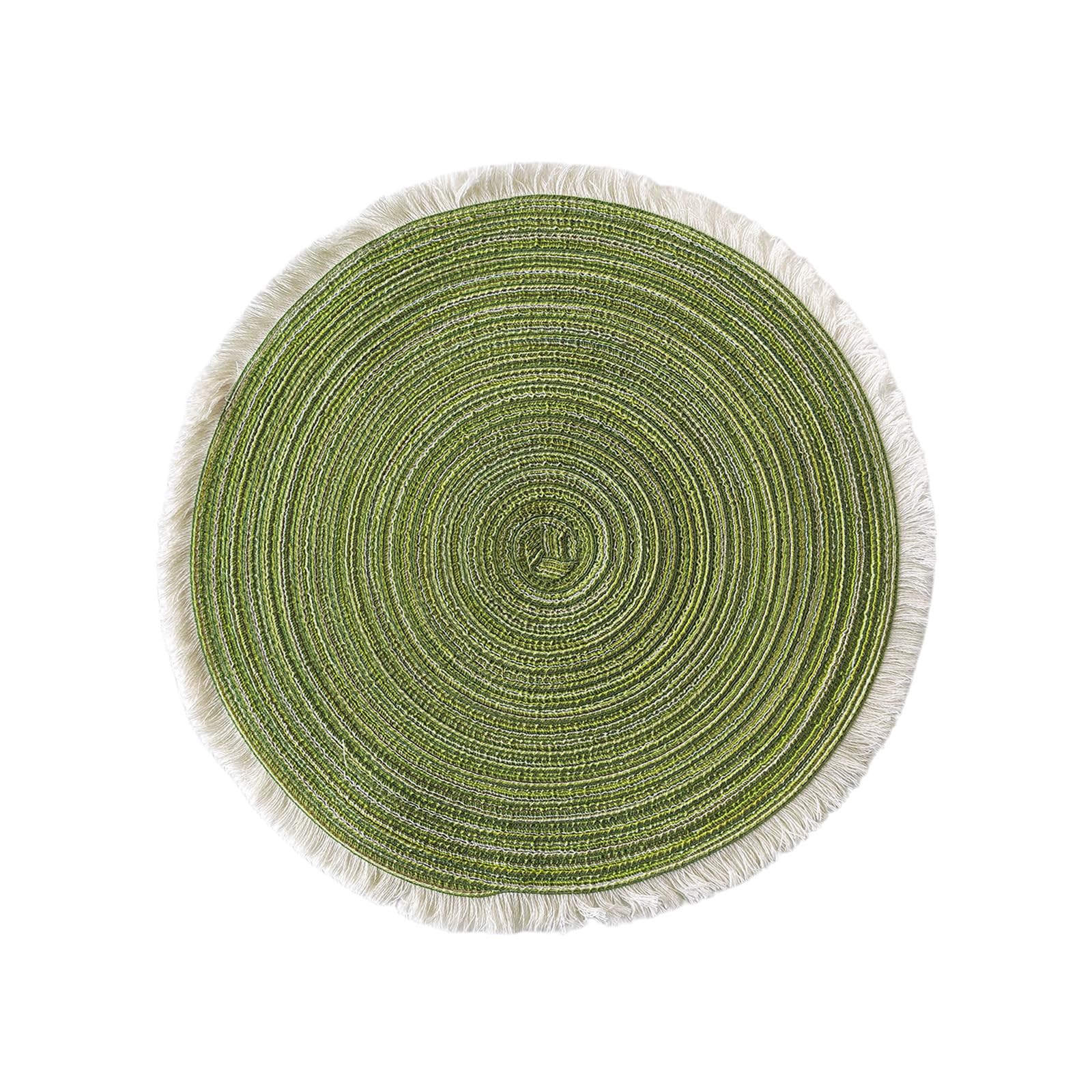 Shntig Green Handwoven Polyester Round Placemat With Elegant Fringes For Dining Table Decoration And Heat Protective Kitchen Table Setting
