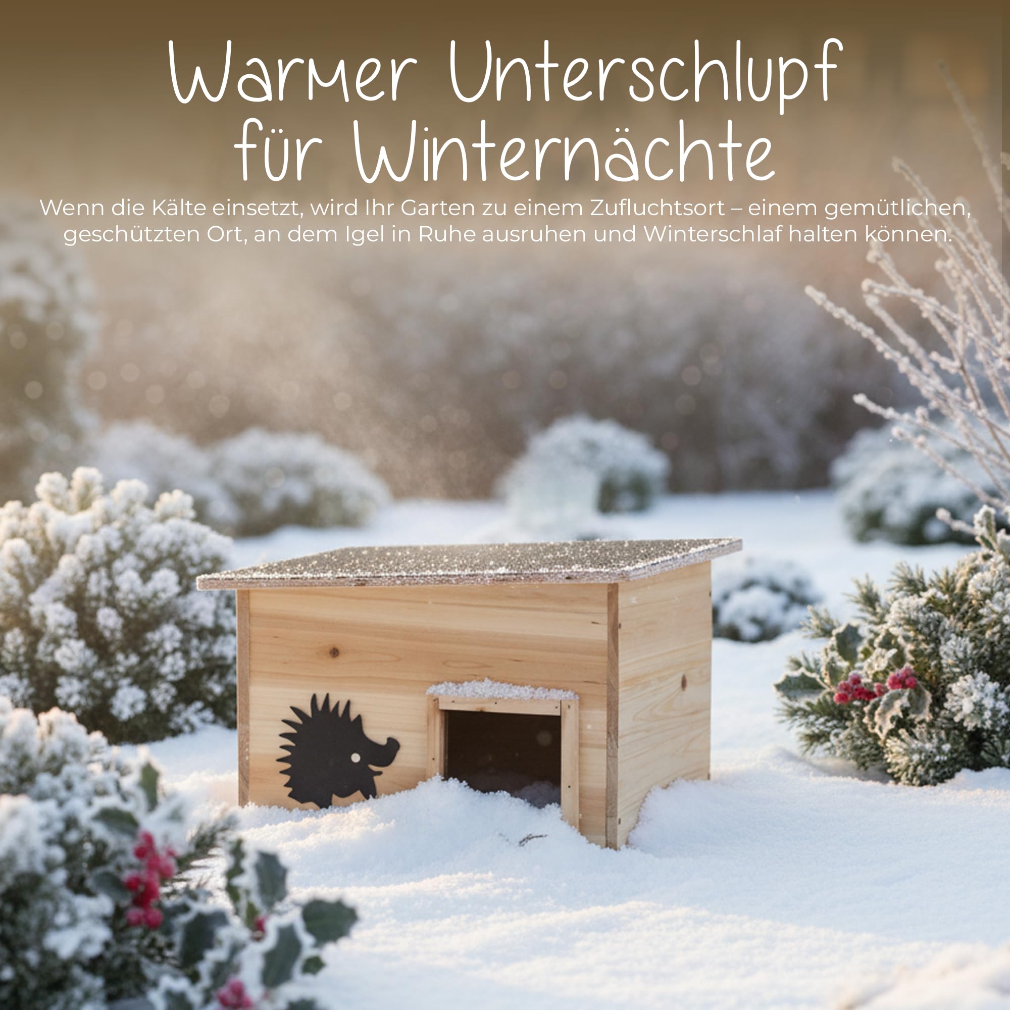 Igelhaus Winterfest mit Boden 40 x 32 x 24 cm, Winterfestes Igelhaus Bausatz, Futterhaus Igel Schlafhaus, Hedgehog House mit Labyrintheingang, Igelhäuser, Igelhöhle