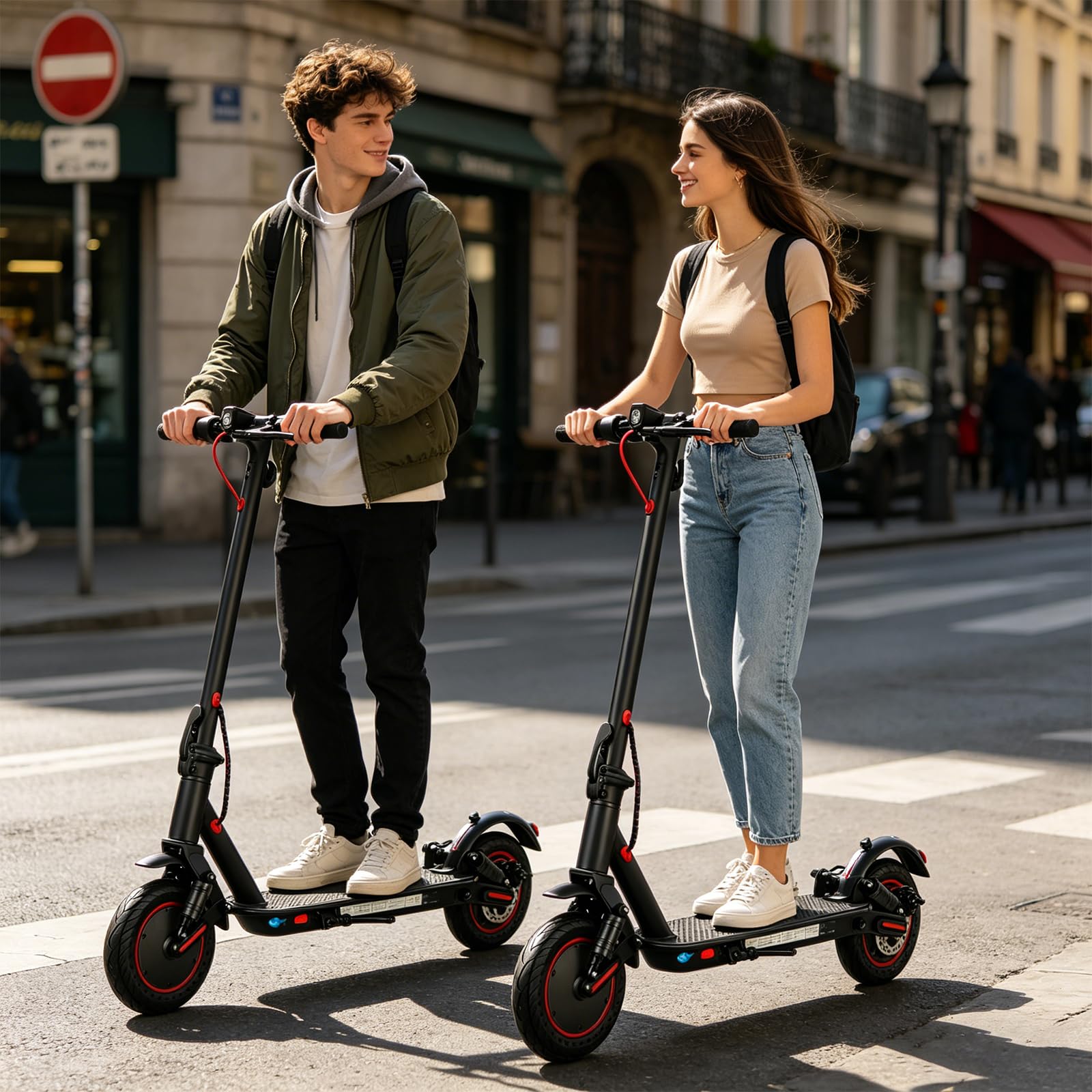 10 Pollici Monopattino Elettrico Adulti, Autonomia 30 km, Velocità Massima 25 km/h, Doppia Sospensione, Doppi Freni a Disco Anteriori e Posteriori, 3 Velocità, Design Pieghevole, Display LED, App–IPX5