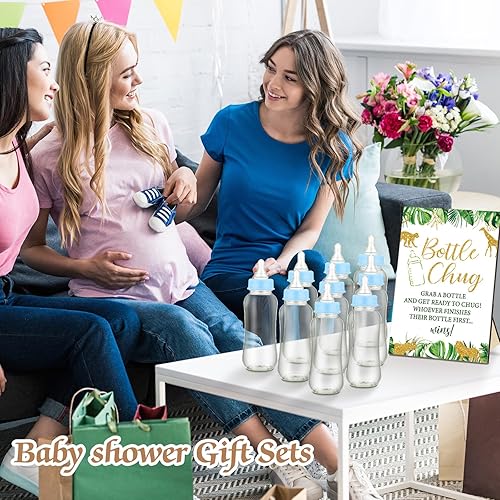 Miniatura 6 de TrelaCo Safari Cool Baby Shower Games Bottle Chug Sign Wooden Jungle Animals Set de regalo para revelación de género suministros de fiesta y 12