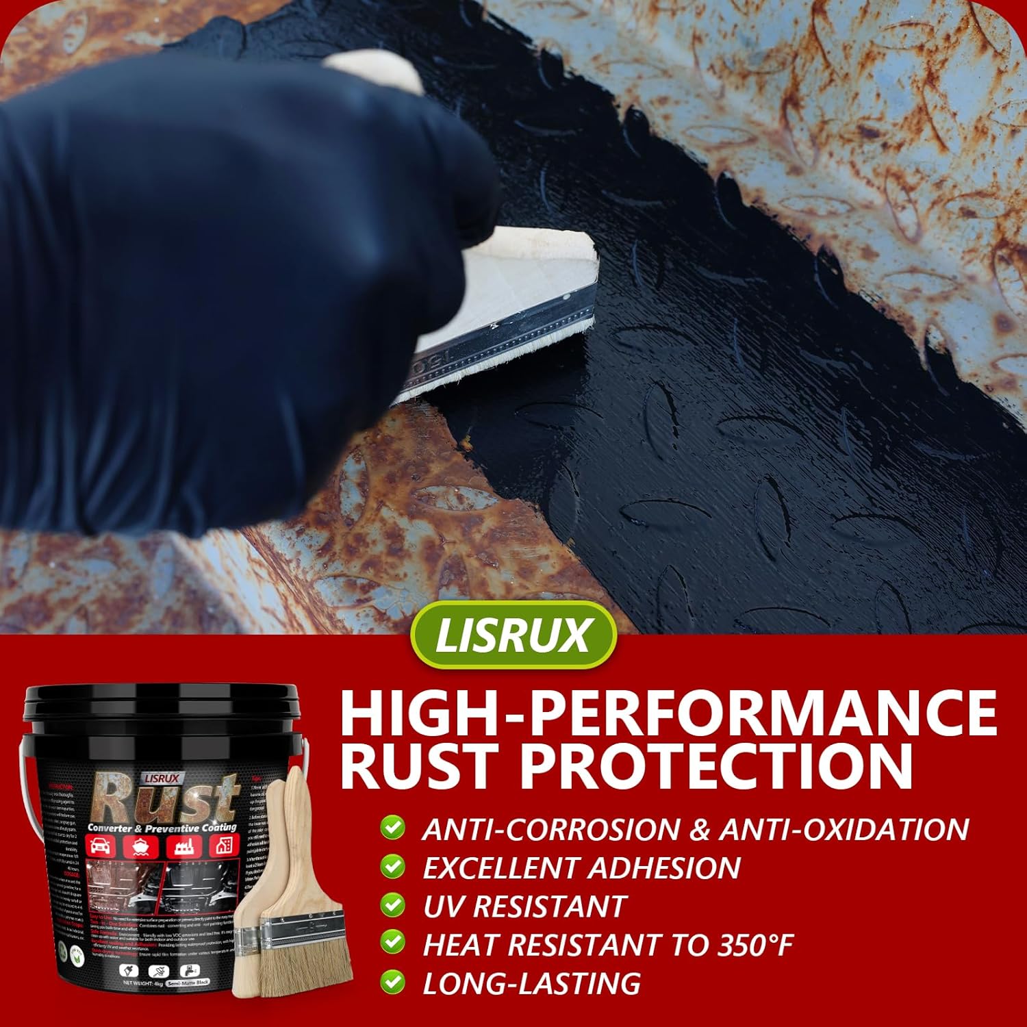 Rust Converter & Metal Primer, 141 Fl Oz Black Rust Inhibitor Paint for Metal, Automotive Rust Reformer, Industrial Grade Water Based, Heat Resistance & UV Resistant