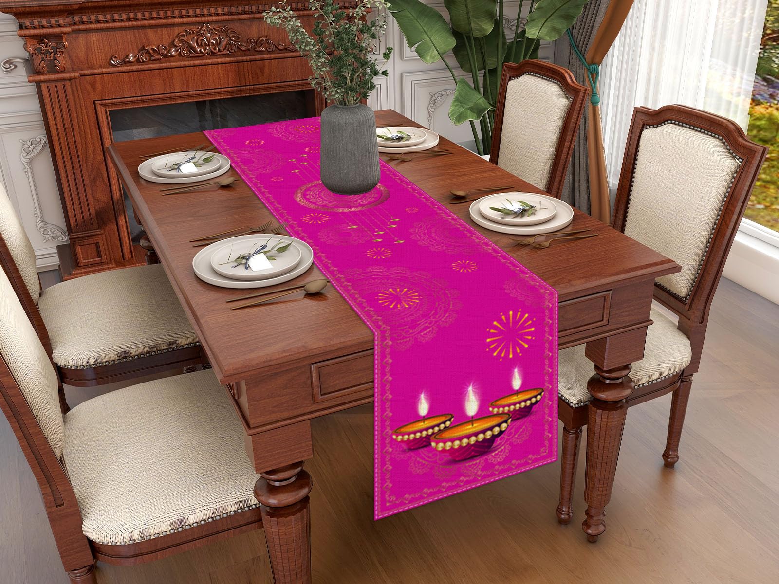 Diwali Tischdecke 274x137 Cm, Happy Diwali Motiv, Wasserdicht & Einweg, Für Partys & Festdekoration