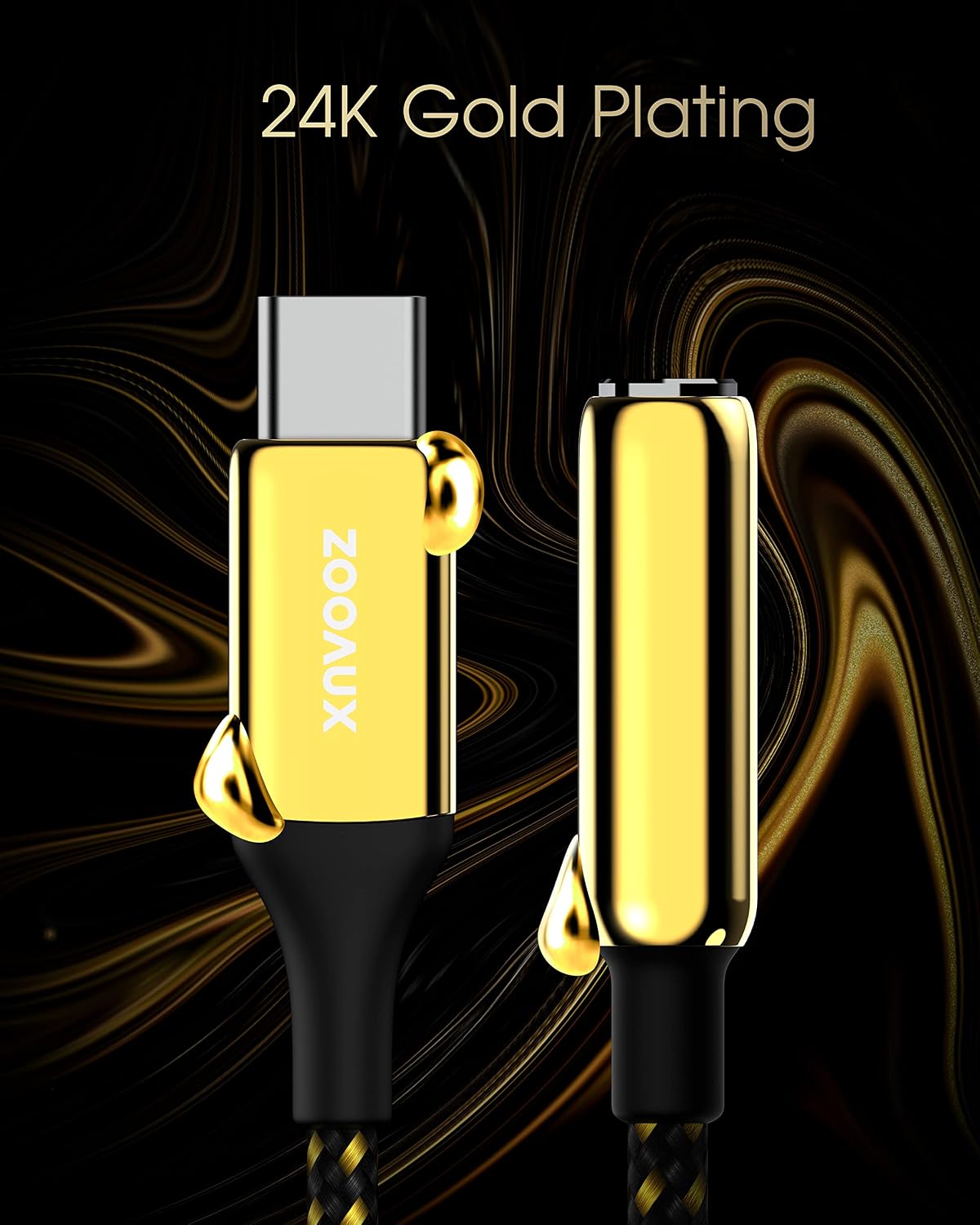 ZOOAUX Special Edition 24K Gold USB Type C to 3.5mm Female Headphone Jack Adapter,USB C to Aux Audio Dongle Cable Cord for Pixel 4 3 2 XL, Samsung Galaxy S22 S21 S20 Ultra S22+ Note 10 S10 and More