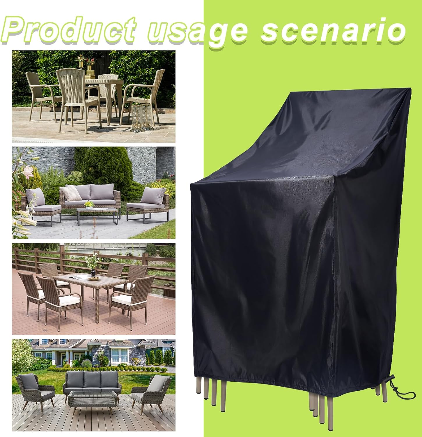 Stackable Patio Chair Covers, Outdoor Chair Covers Waterproof, Lawn Patio Furniture Covers, Fit for 4-6 Stackable Dining chairs Garden Chairs (Black - 2 Pack, 25"L x 25"W x 47”H)