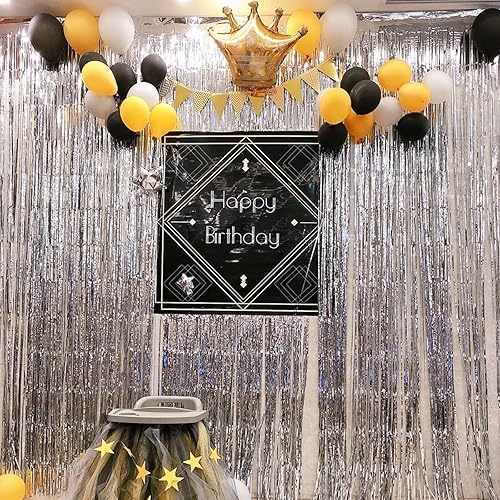 Miniatura 5 de Paquete de 6 cortinas de fondo de flecos de papel de aluminio plateado, 3.28 pies x 8.2 pies de grosor, decoración de fiesta de oropel metálico para