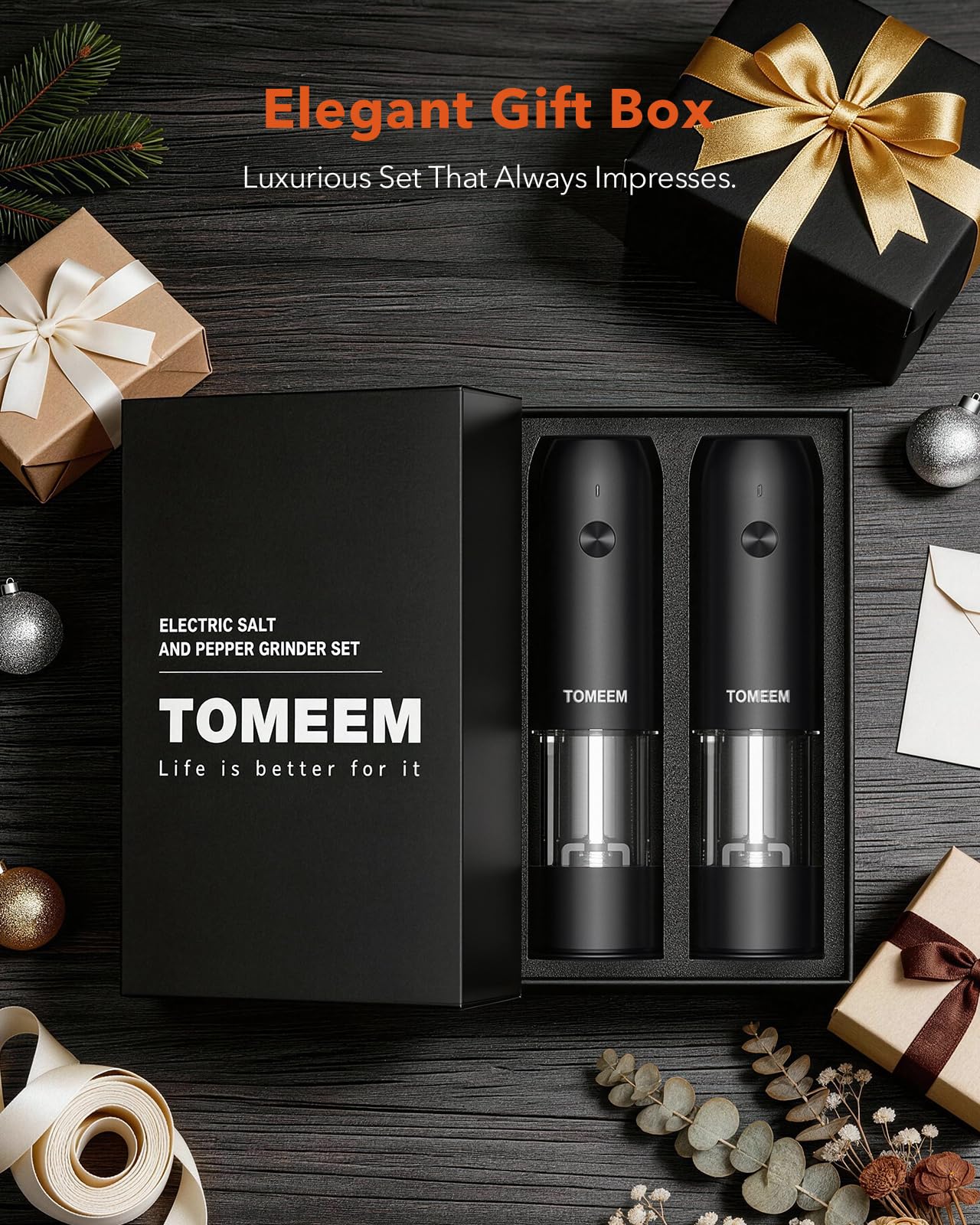 [Grande capacité améliorée] Ensemble de moulins à sel et poivre électriques rechargeables avec lumières LED – Moulin à poivre et sel automatique en acier inoxydable rechargeable avec 6 mousses