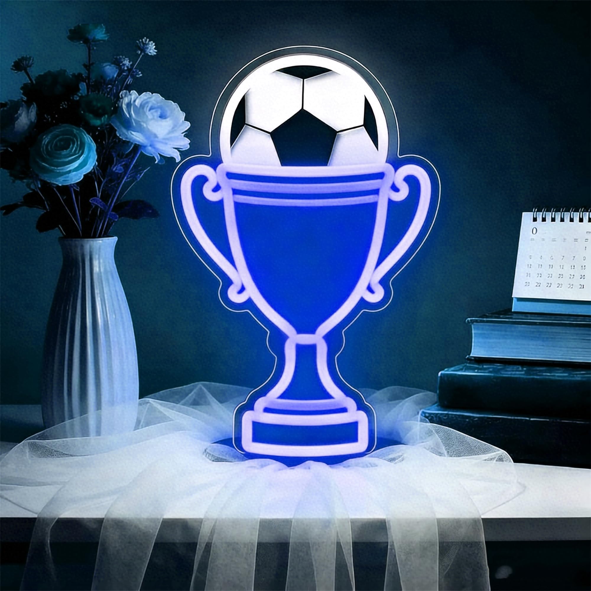 HFHungkeong Soccer Led Neon Sign Dimmable World Cup Football Game Neon Light with 1Pc Hanging Chain and Dimmer,Soccer Themed Gifts Light Sign for Man Cave,Fan,Adult,Bedroom,Club Decoration