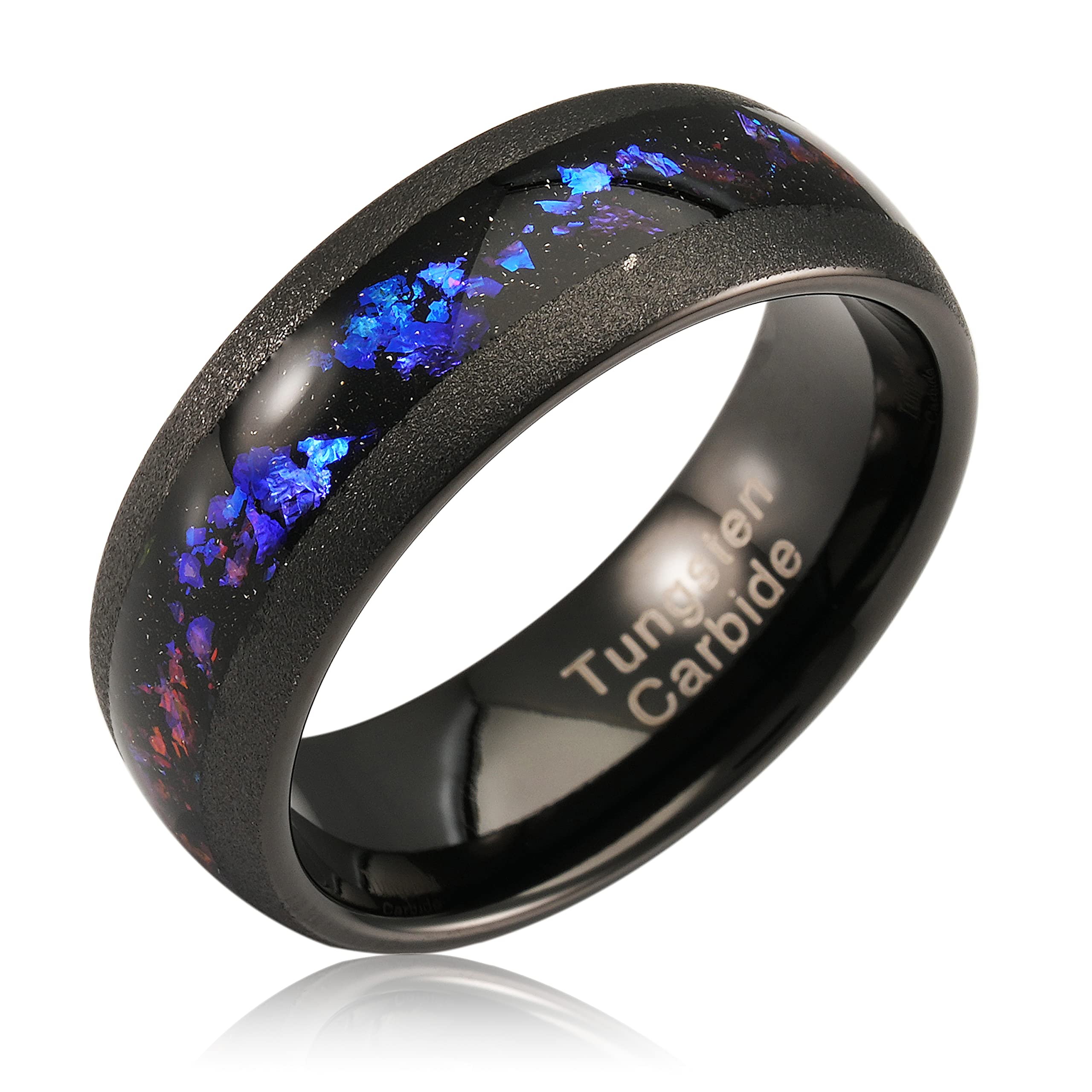 100S JEWELRY Mens Tungsten Rings Orion Nebula Opal Galaxy Inlay Black Sandblasted Finish Engagement Promise Wedding Band Sizes 6-16