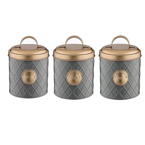 Black & Gold Tea Coffee Sugar Containers Meshed Design