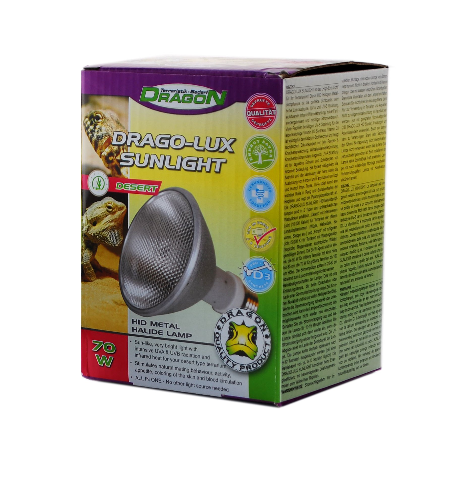 DRAGO-LUX Sunlight DESERT 70w - Metalldampflampe für E27 Fassung mit UVA und UVB Strahlung PAR 30