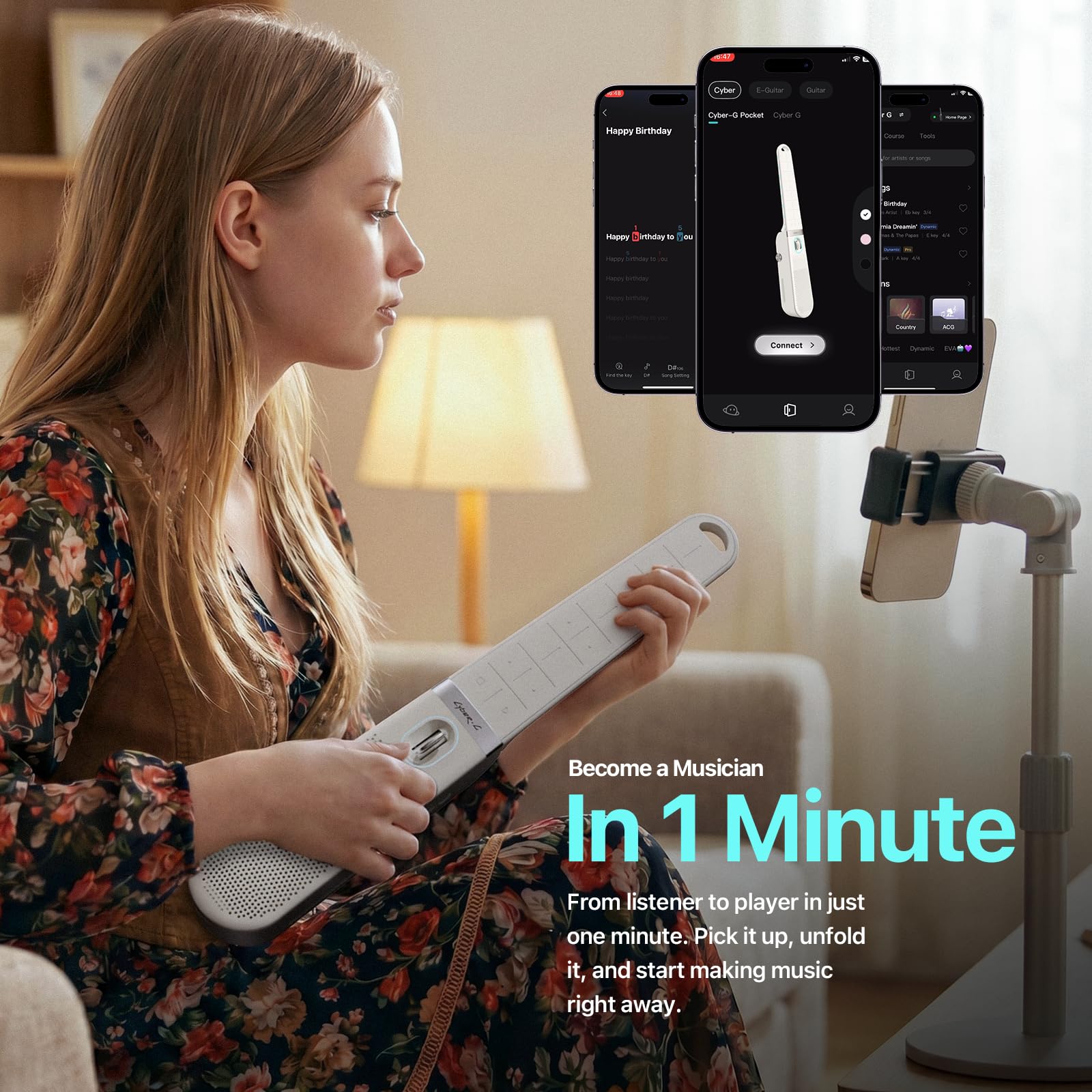 Enya Cyber-G Pocket Smart Guitar: Głośnik do grania 0.8KG przenośna, składana, bezprzewodowa, z inteligentnymi efektami dźwiękowymi. Wielofunkcyjny instrument dla początkujących graj od razu