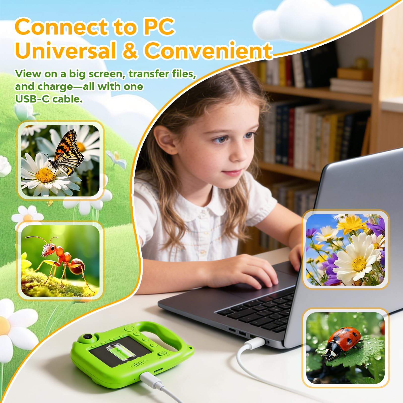 Microscopio digitale portatile 1000X per bambini, con schermo IPS da 2,4 pollici, ricaricabile USB-C, foto e video, giochi e canzoni integrati, scheda da 32 GB, regalo per bambini dai 5 ai 12 anni