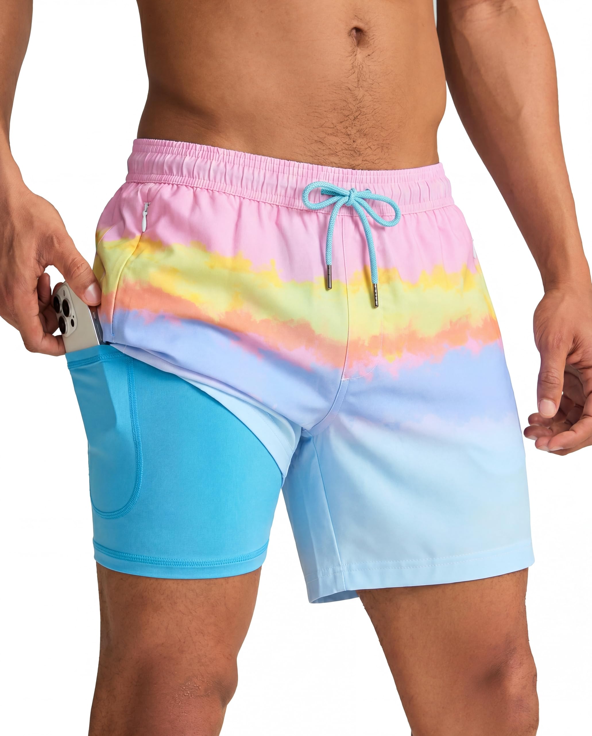maamgic Mens Swim Trunks with Compression Liner 5 Inch Quick Dry for Beach