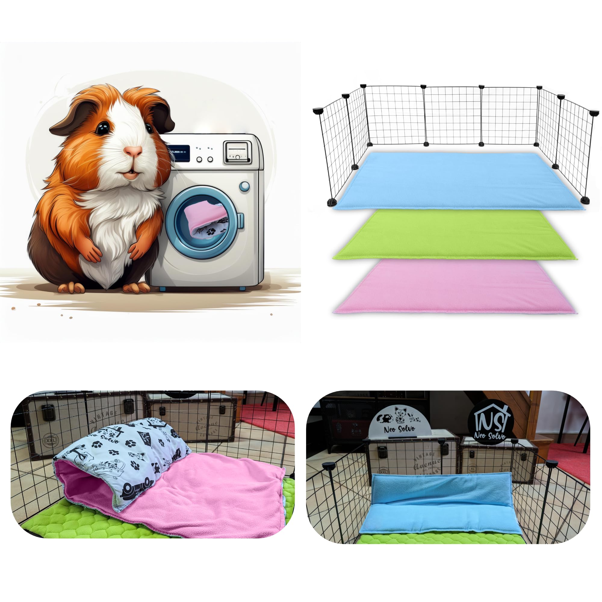 Fleece-Decke & Matte für Meerschweinchen und Kaninchen (2er Set) | 70 x 140 cm – C&C 2x4 – Rosa- Waschbare, weiche & saugfähige Unterlage. Perfekt als Spielmatte für Ihre Kleintiere