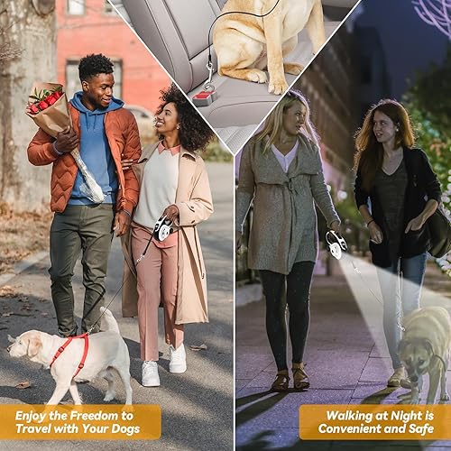 Miniatura 6 de Correa retráctil resistente para perros grandes, correa de perro de 26 pies con soporte para bolsa de excrementos, hasta 110 libras, cable a prueba