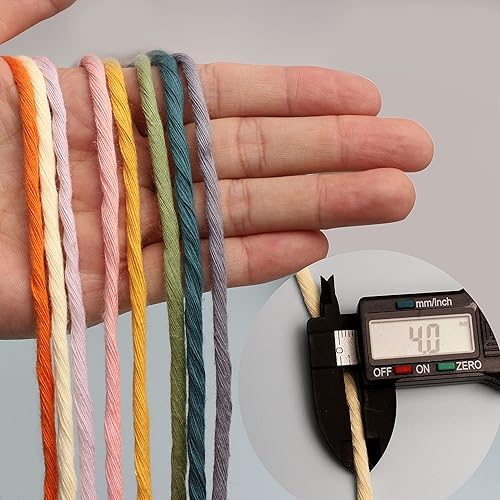 Miniatura 4 de Cuerda de macramé de un solo hilo de 0.157 in, cuerda de algodón colorido para colgar en la pared, ganchos de plantas, para manualidades (rojo)