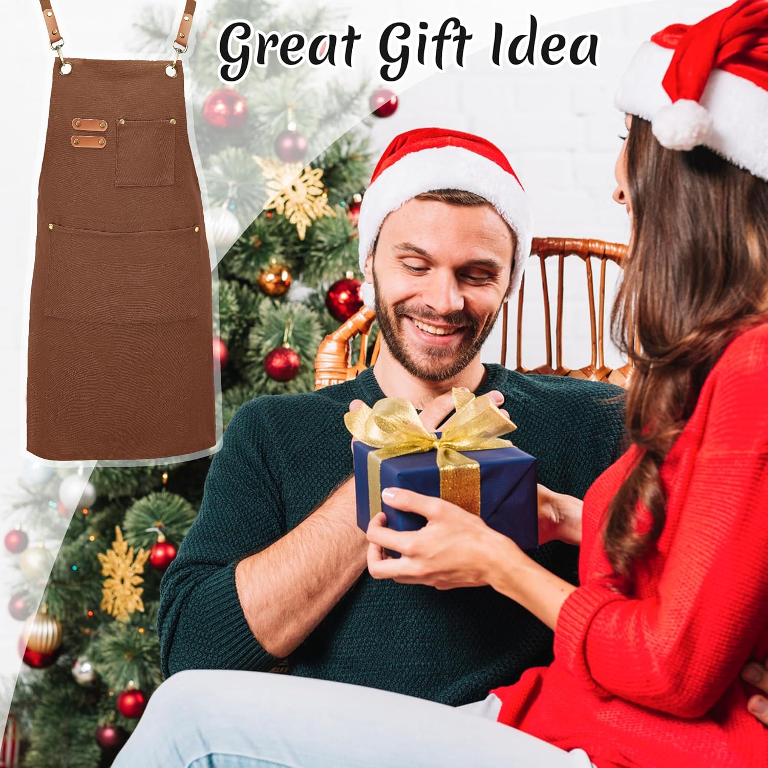 Canvas Aprons, Kitchen Chef Aprons, Work Aprons for Men Women, Adjustable Strap Aprons with 3 Pockets - Image 7