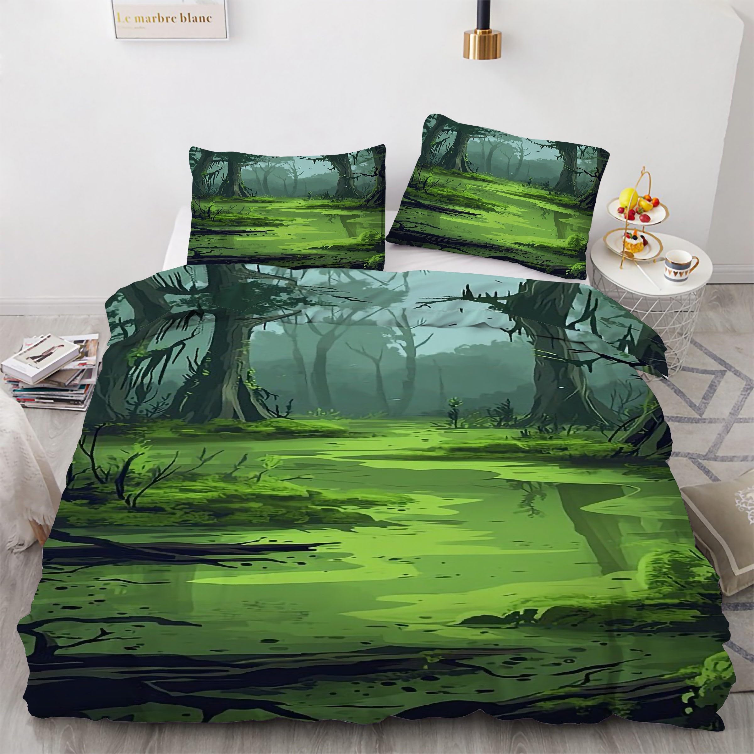 Parure lit 90x190 forêt anti-plis en tissu microfribre douce pour éviter le repassage