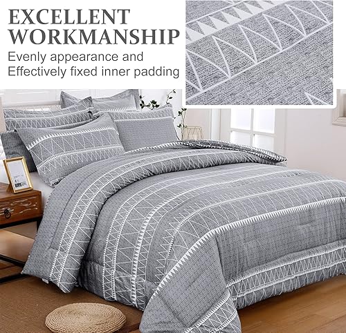 Miniatura 2 de WONGS BEDDING Juego de edredón gris King, microfibra suave reversible gris bohemio de plumón alternativo para cama King - 3 piezas (1 edredón sólido