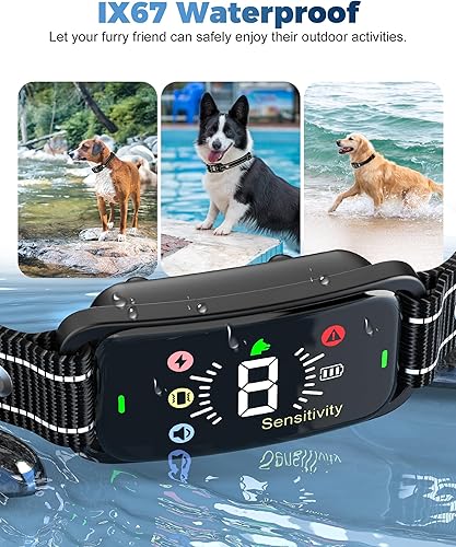 Miniatura 7 de BEESHOP - Collar antiladridos recargable para perros grandes, medianos y pequeños, collar de entrenamiento inteligente antiladridos con 8