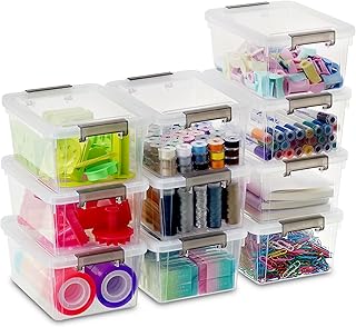 Citylife Set of 10 1.25 L Storage Box with Lid, Small, Stackable Transparent Handle Clips, Small Parts Box, Elastic, Robust Plastic Boxes for Crafts, 17.7 x 13 x 8.2 cm