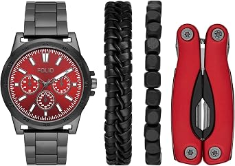 Folio Mens -Tone Watch, Bracelet and Accessories Gift Set