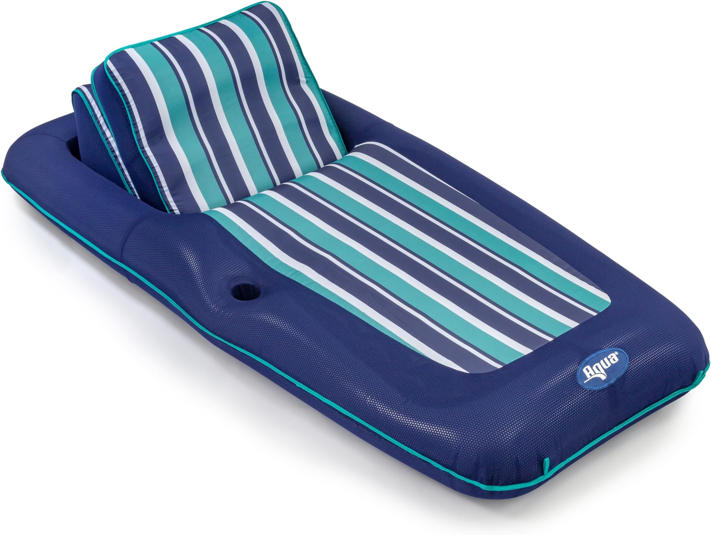 Aqua Premium Convertible Pool Float Lounge โ Extra Large โ Heavy Duty, Inflatable Pool Floats for Adults with Cupholder โ Navy/Green/White Stripe
