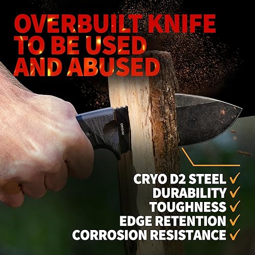 Miniatura 2 de Off-Grid Knives - Cuchillo de hoja fija resistente Alpha-Dog, hoja de acero criogénico D2 de 0.197in de grosor, espiga completa, escamas G10, mango