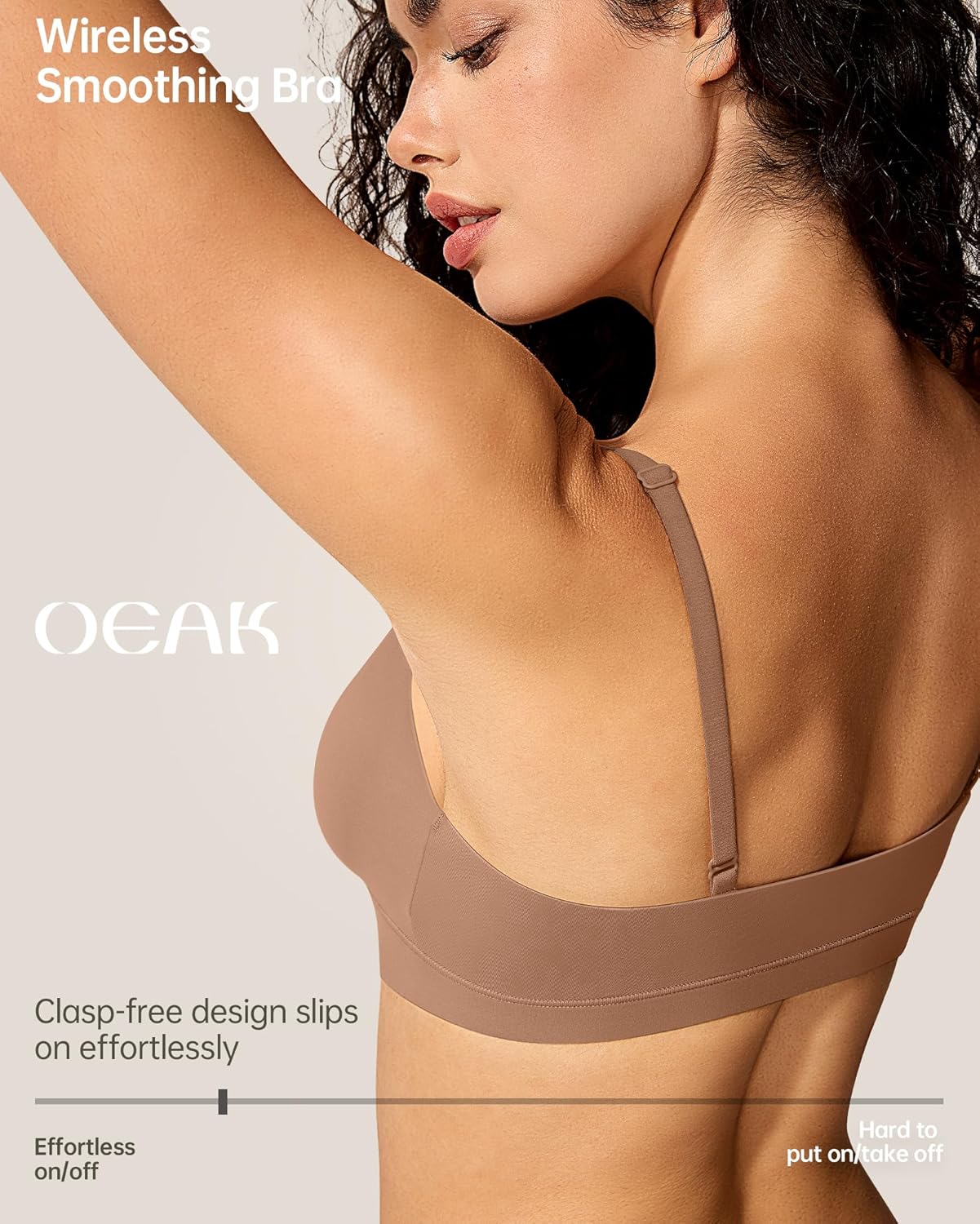 OEAK Womens Comfortable Triangle Bras No Underwire Sexy Plunge Unlined Bralette Pull On Bra Seamless Everyday Tshirt Bras Latte,S - Image 3