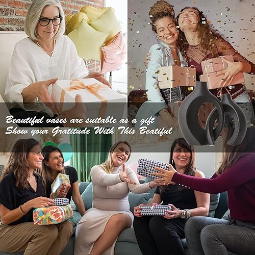 Miniatura 7 de Jarrón de cerámica negro para decoración del hogar jarrones cruzados, juego de 2 jarrones modernos para sala de estar, estante de oficina, centro de