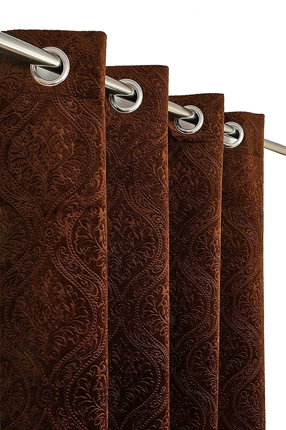 DECOMIZER Damas Heavy Soft Thick Premium Designer Fancy Luxury Velvet Solid Emboss Texture Room Darkening Blackout Grommet Curtains Window Curtain Blind Screen For Living&Bedroom, 5 Ft, Coffee