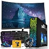 Hp Carbon Black Desktop Computer PC–Intel Core i5,16GB ARGB RAM,512GB SSD,GT-1030 Graphic Card,32 Inch Curved Monitor,RGB KBM with AI Copilot Key,RGB Headphone,Webcam,Windows 11 (Renewed)