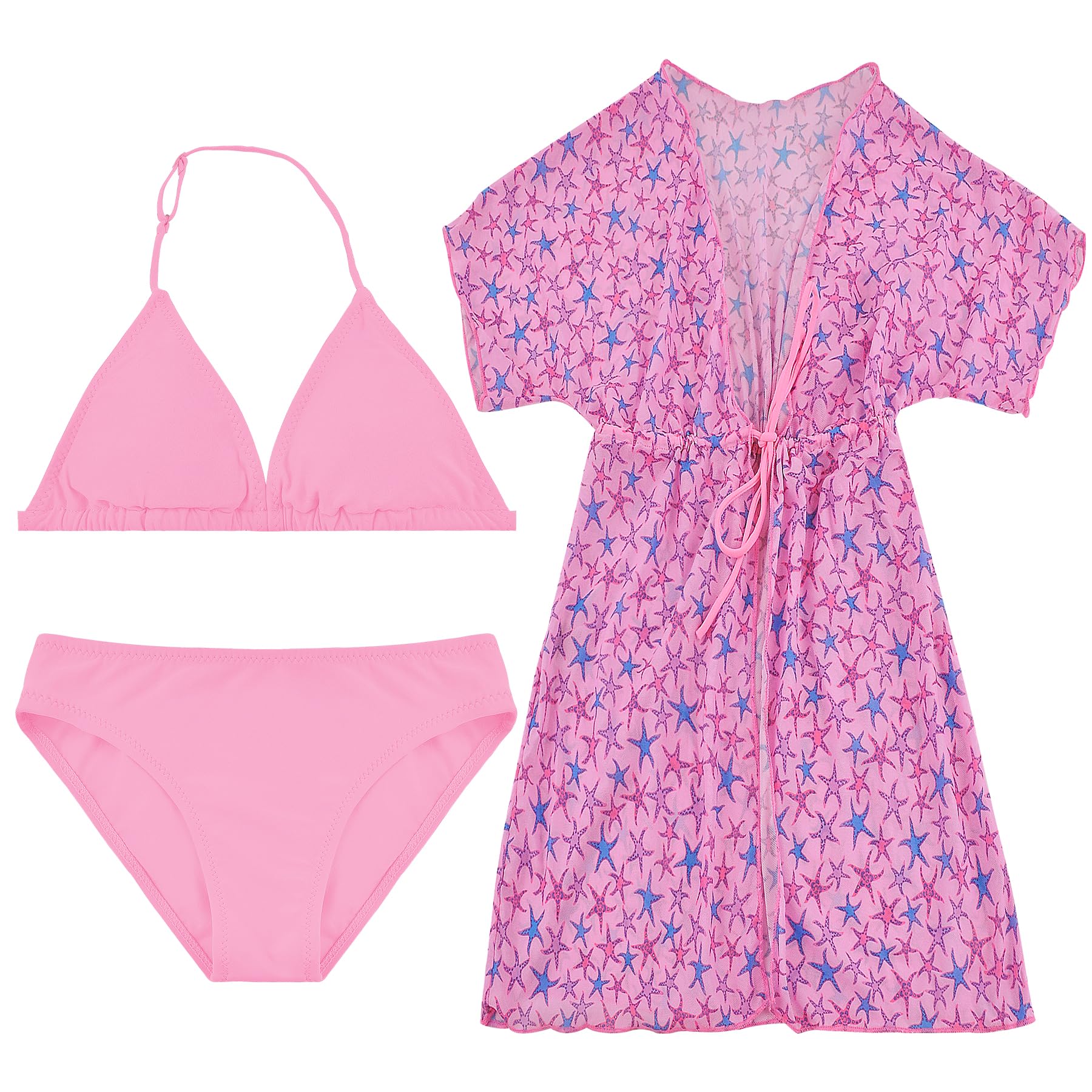 POWER FLOWER Conjunto de Natación para Niñas Traje de Baño de Tres Piezas con Bikini y Cubierta para Niñas de 8 a 16 Años
