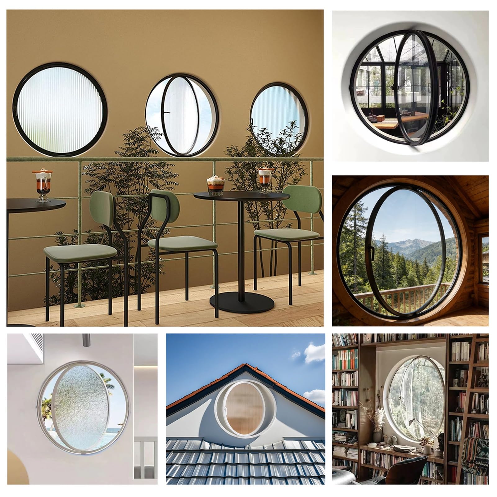 Ventanas Batientes Ventana Redonda Giratoria De 15-48", Ventana De Ojo De Buey De Vidrio Templado, Ventana Abatible De Repuesto Para Baño, Sala De Estar, Dormitorio(Black,16 in/40.6 cm)