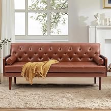 Faux Leather Couch Modern 72" Sofa Couch with 2 Bolster Pillows Mid Century Modern Upholstered Loveseat Chair for Living Room Apartment OfficeBrown