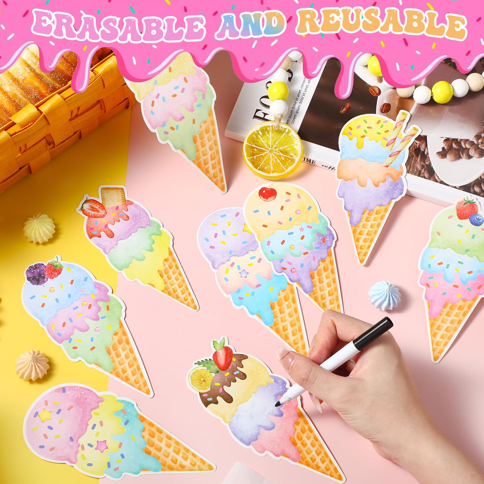 Faccito 45 Piezas Recortes de Helado Decoración de Fiesta de Helado Corte de Papel de Cumpleaños de Helado Sundae para Fiesta con Tema de Helado Verano Boda Baby Shower Niñas