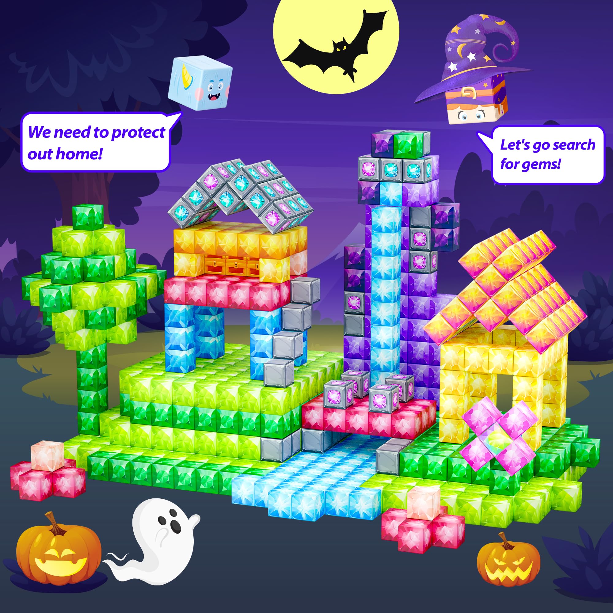 SILYMOLY Magnetic Blocks, Jewel Adventures Edition, Magnetic Building Cubes, Boys & Girls Toddler Toys Age 3-5 4-8,Sensory Toy Gift for Kids, Upgraded STEM Gift 1.2 Inches