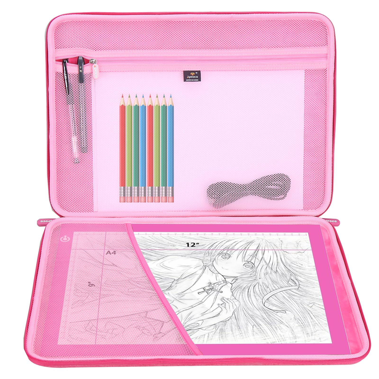 Aproca Case Compatible with LitEnergy Portable A4 / NXENTC A4 / iVyne Rechargeable A4 Light Tracing Box, Portable Storage Bag for Accessories -Pink (