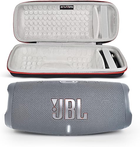 JBL Charge 5 Paquete de altavoz Bluetooth inalámbrico portátil impermeable con Boomph funda protectora rígida portátil - gris