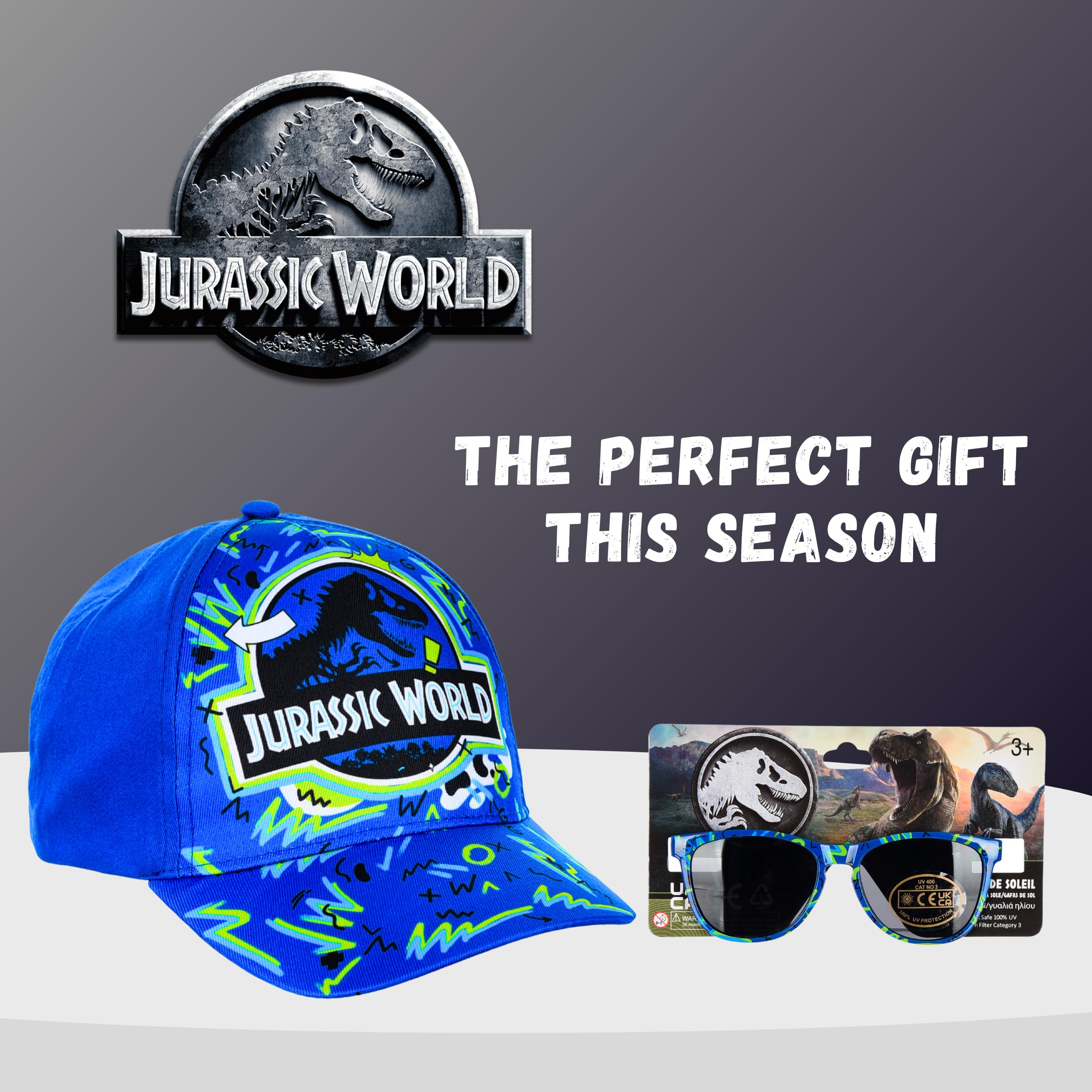 Gorra y Gafas de Sol Jurassic World para Niños Protección UV Verano