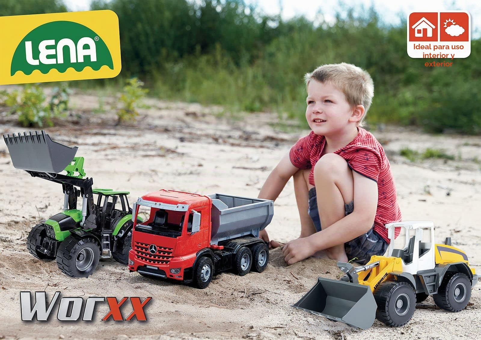 Lena - Worxx Mercedes Benz Arocs Volquete Juguete por 3+ Años Niños, Rojo/Gris