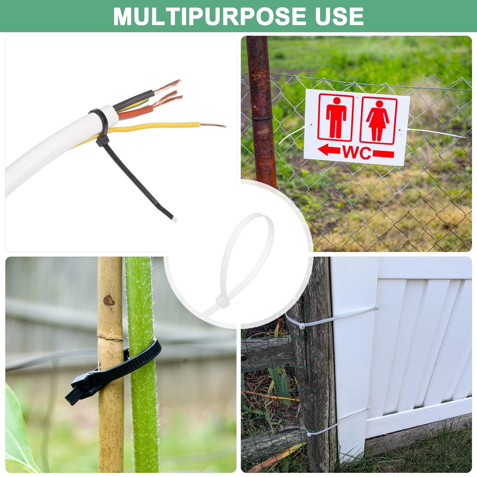 M METERXITY Paquete de 1000 Bridas de Nylon de 16" 49 Libras Bridas de Cable de Nylon Autoajustables para Uso en Interiores/Exteriores/Hogar/Oficina/Jardín/Taller/Para Asegurar [Blanco]
