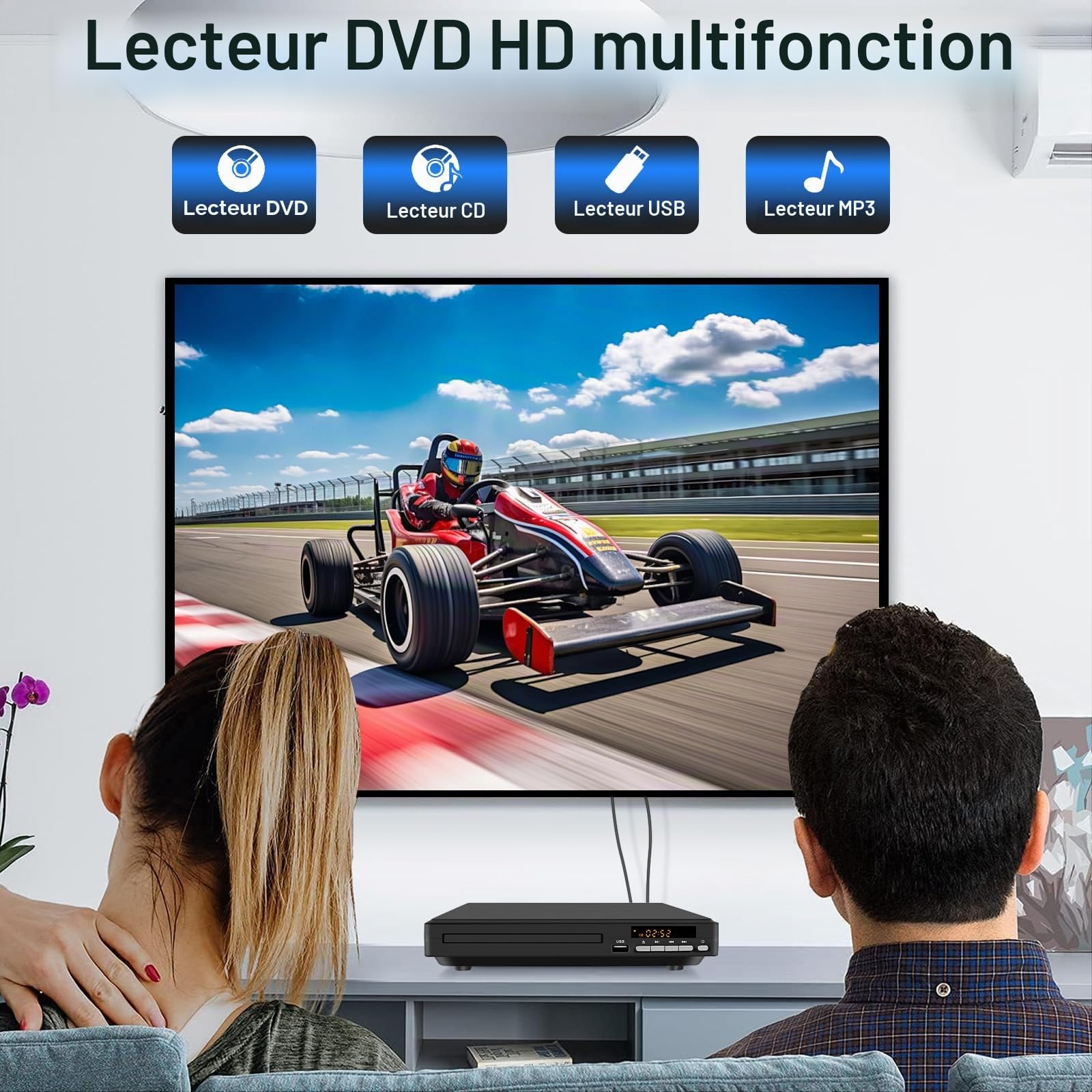 Lecteur DVD Région Libre pour Télévision, Suréchantillonnage 1080P, Entrée USB, Sorties Coaxial/HDMI/RCA, Mémoire de Reprise, Prise en Charge PAL/NTSC, Lecteur DVD/CD pour Maison (JOVELL DVD-198)