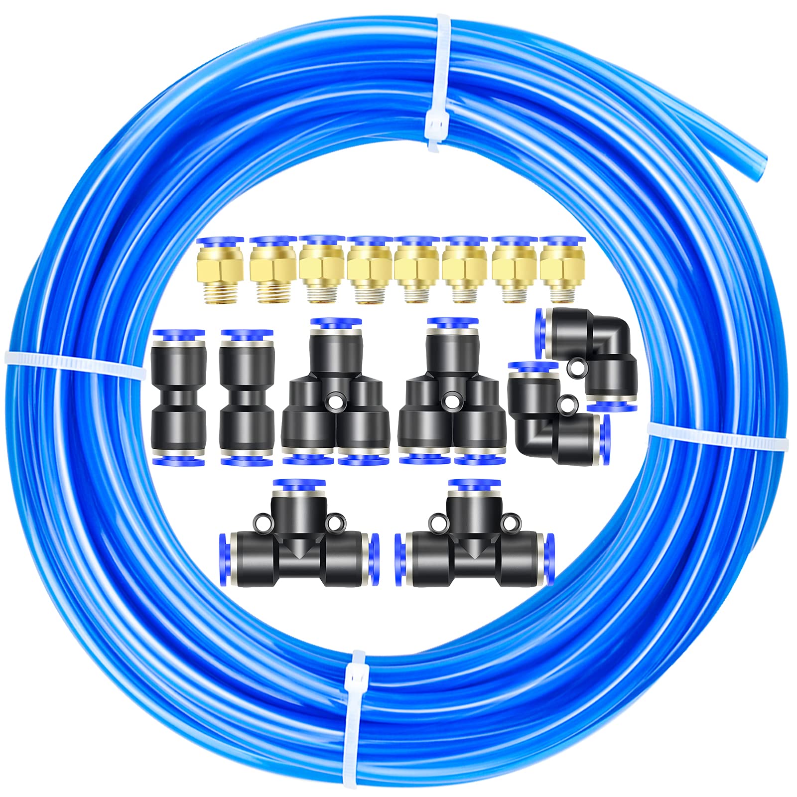 Kit de tube de tuyau d'air en polyuréthane bleu 10M PU, 8 mm OD x 5 mm ID avec 14 kits de connecteur