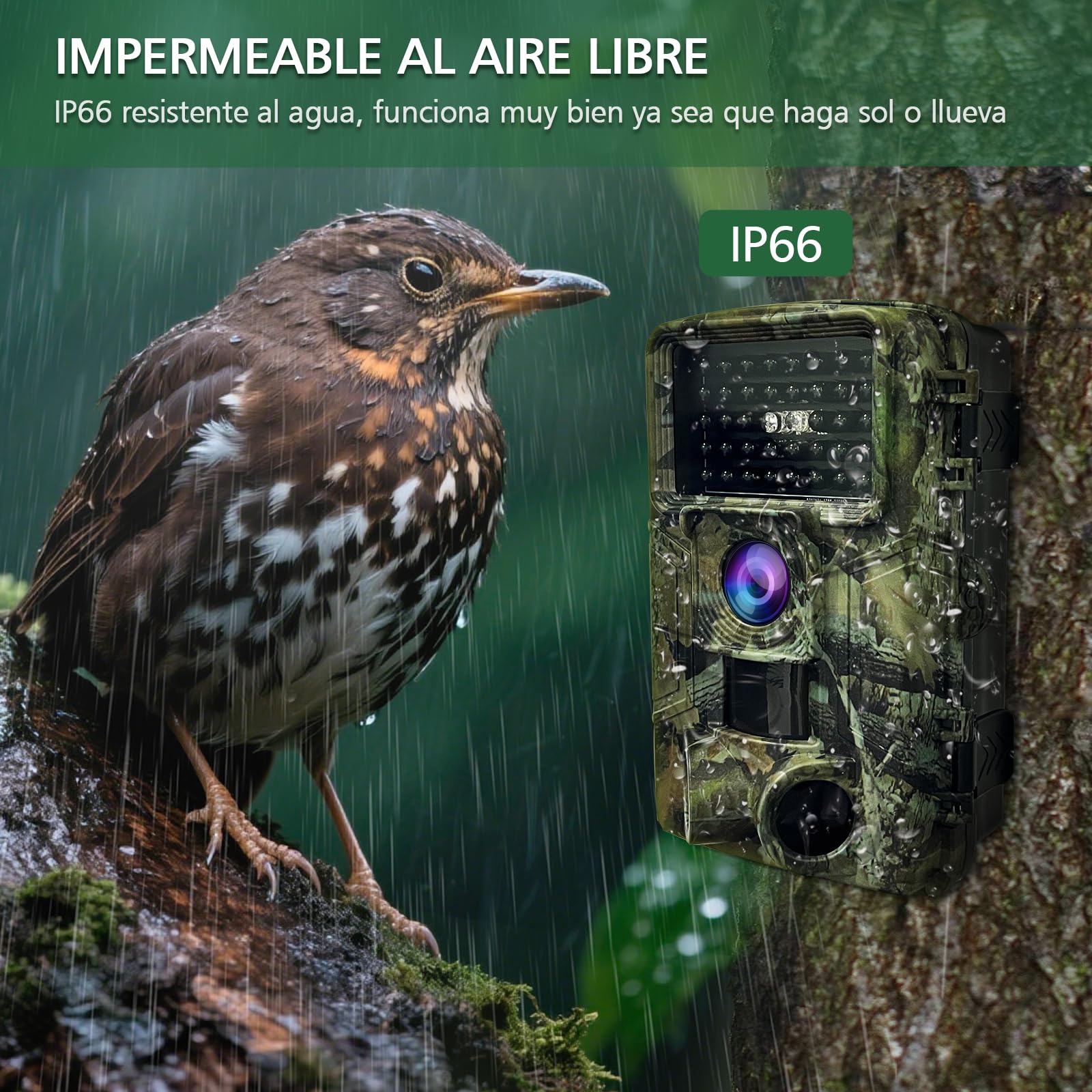HAZA Camara Caza 58MP 2.7K HD Camara Fototrampeo con Micro SD 32GB Cámaras de Caza Visión Nocturnal Impermeable IP66 Cámara de Outdoor Patio Trasero Granja Vida Silvestre Monitoreo