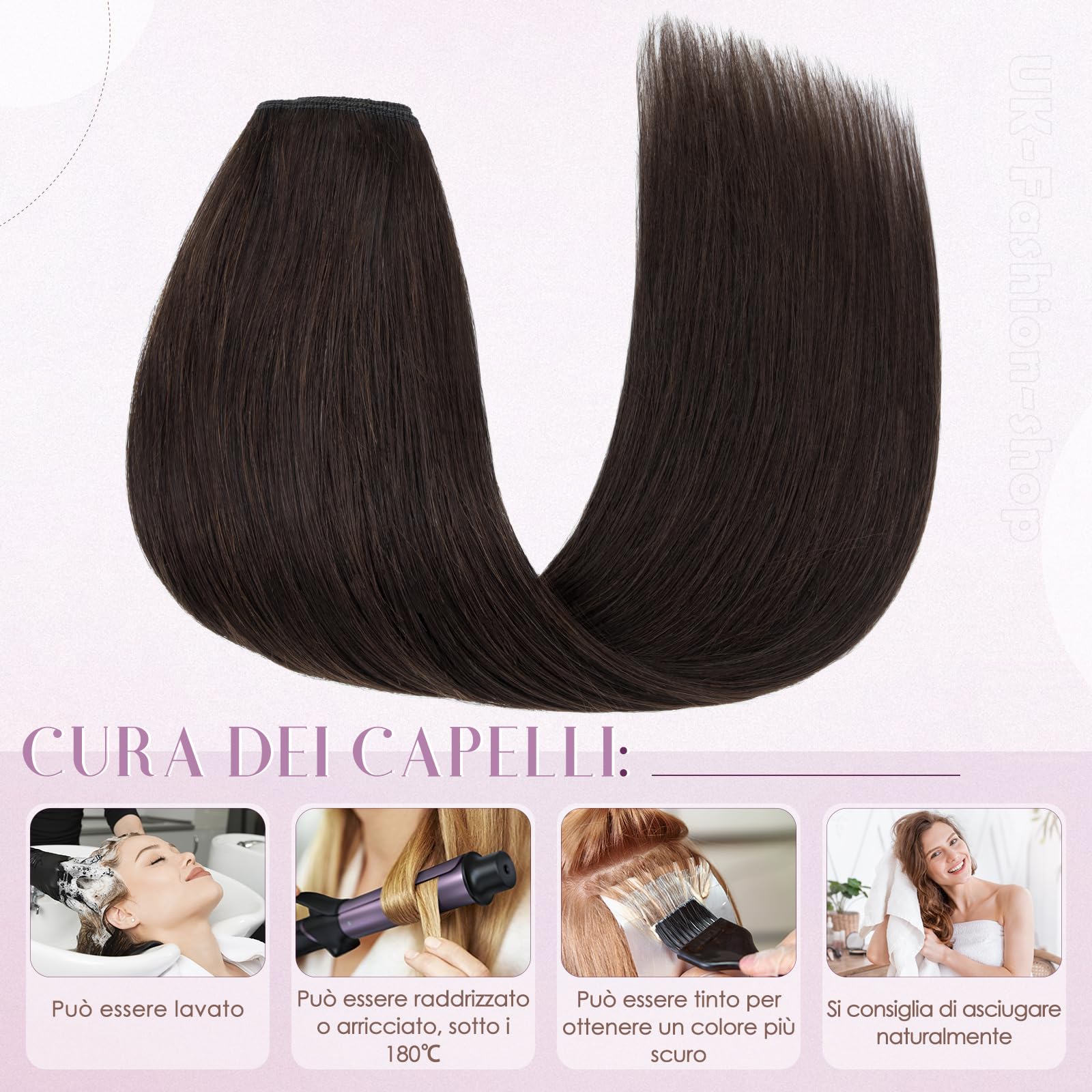 Estensioni Clip In 100% Remy capelli umani per le donne marrone scuro liscio spesso V-forma un pezzo con 5 clip, 45cm 70g