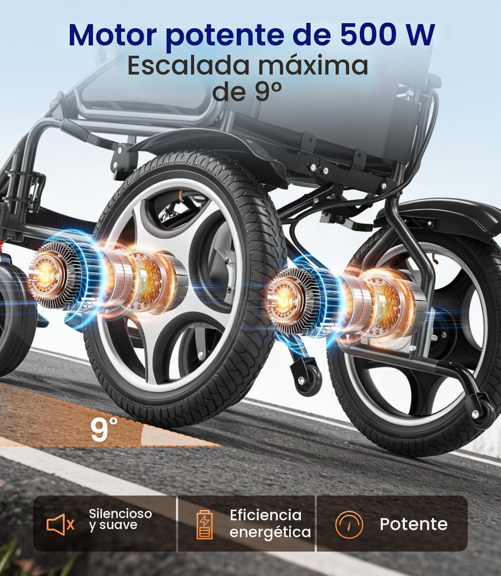 VOCIC V58 Silla de ruedas electrica plegable ligera para mayores 42KM | Sillas electricas minusvalidos 150KG,Electric wheelchair con neumático todoterreno de 40cm, Asiento suave de 45 cm, Gris