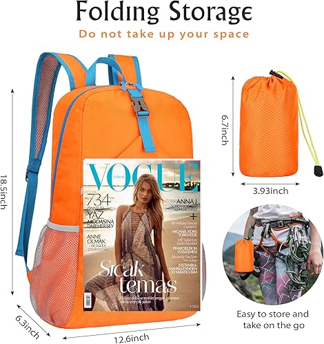 Miniatura 6 de amo nenes Mochila de senderismo plegable de 25  30L para mujeres y hombres, Naranja, Mochilas Daypack